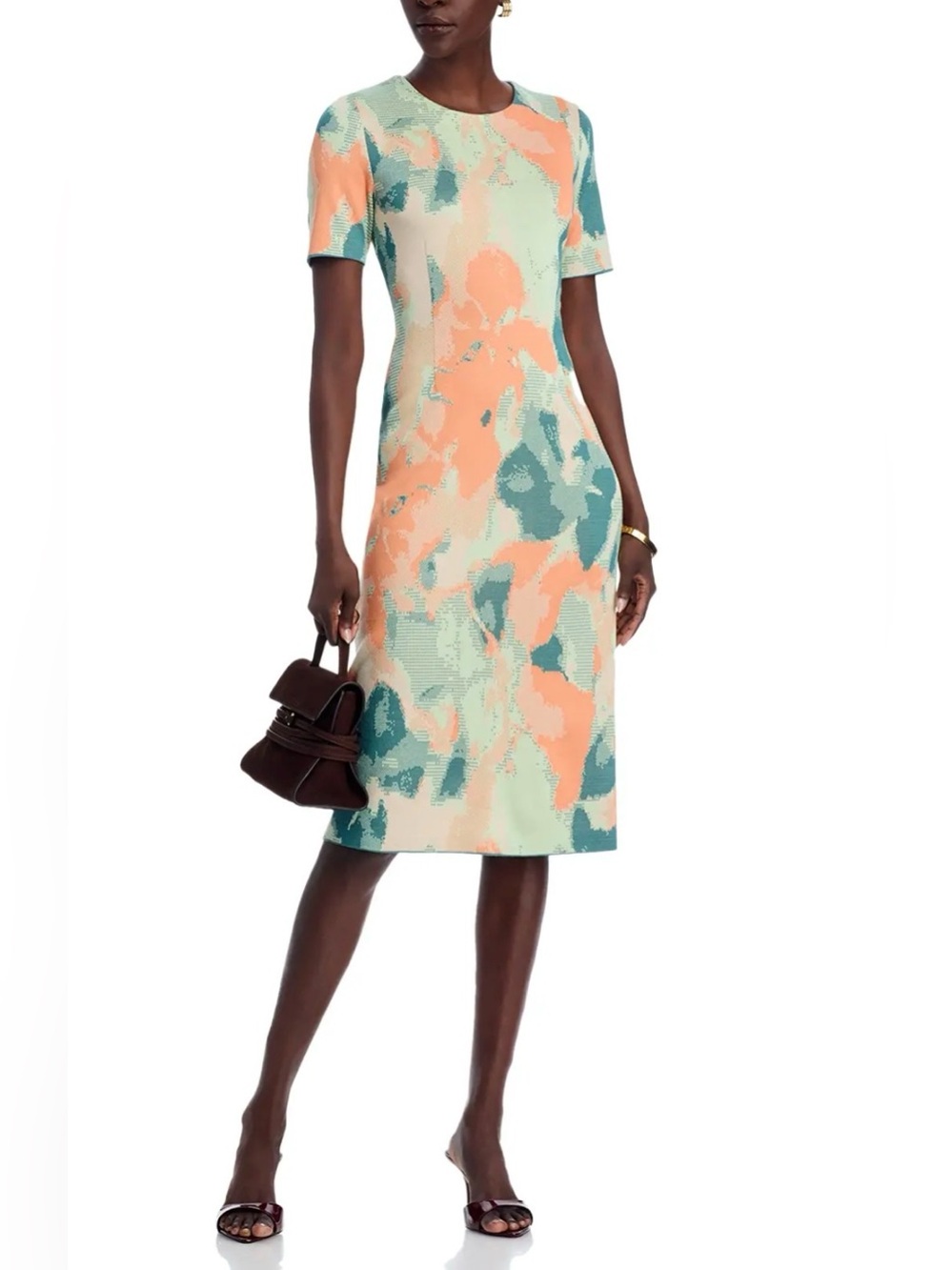 Misook Womens Short Sleeve Midi Dress Pattern Colorful Dress Size L - Picture 3 of 5